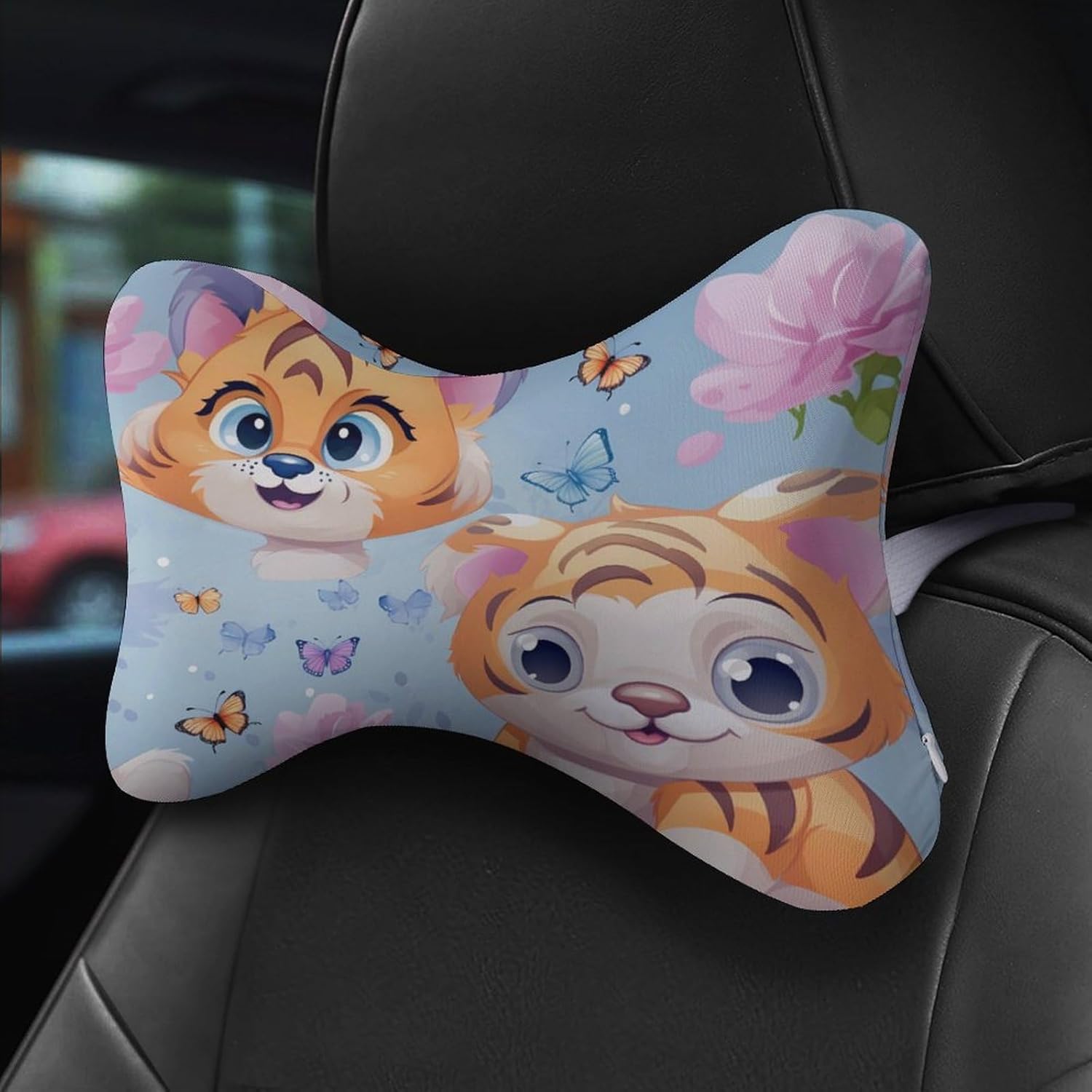 Butterfly & Tiger (1) 2 Pack Car Neck Pillow Car Headrest Soft Car Pillow for Most Cars