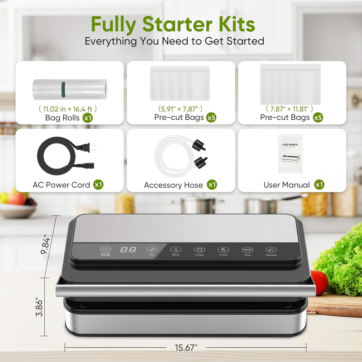 85Kpa Food Vacuum Sealer with Digital Timer, Built-in Cutter, and Storage Box