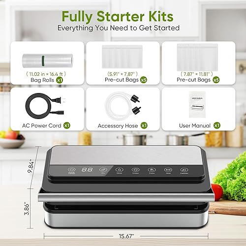 Miniatura 8 de 85Kpa Food Vacuum Sealer with Digital Timer, Built-in Cutter, and Storage Box