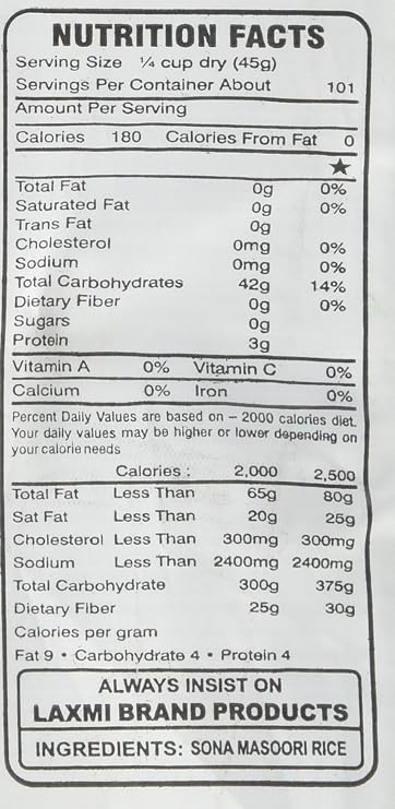 Laxmi, Sona Masoori Rice, 10 Pound(LB)