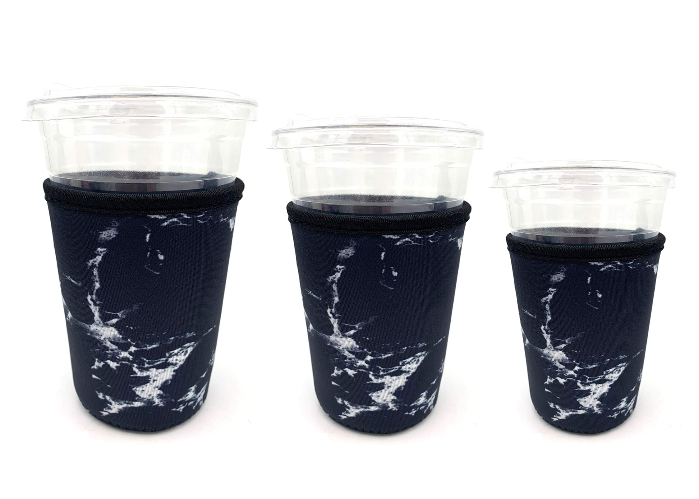Wanty 3 Pack Reusable Iced Coffee Sleeves Neoprene Insulator Cup Sleeve for Cold Drinks Beverages Cup Holder, Ideal for Starbucks, McDonalds, Dunkin Donuts & More (Marble Black)