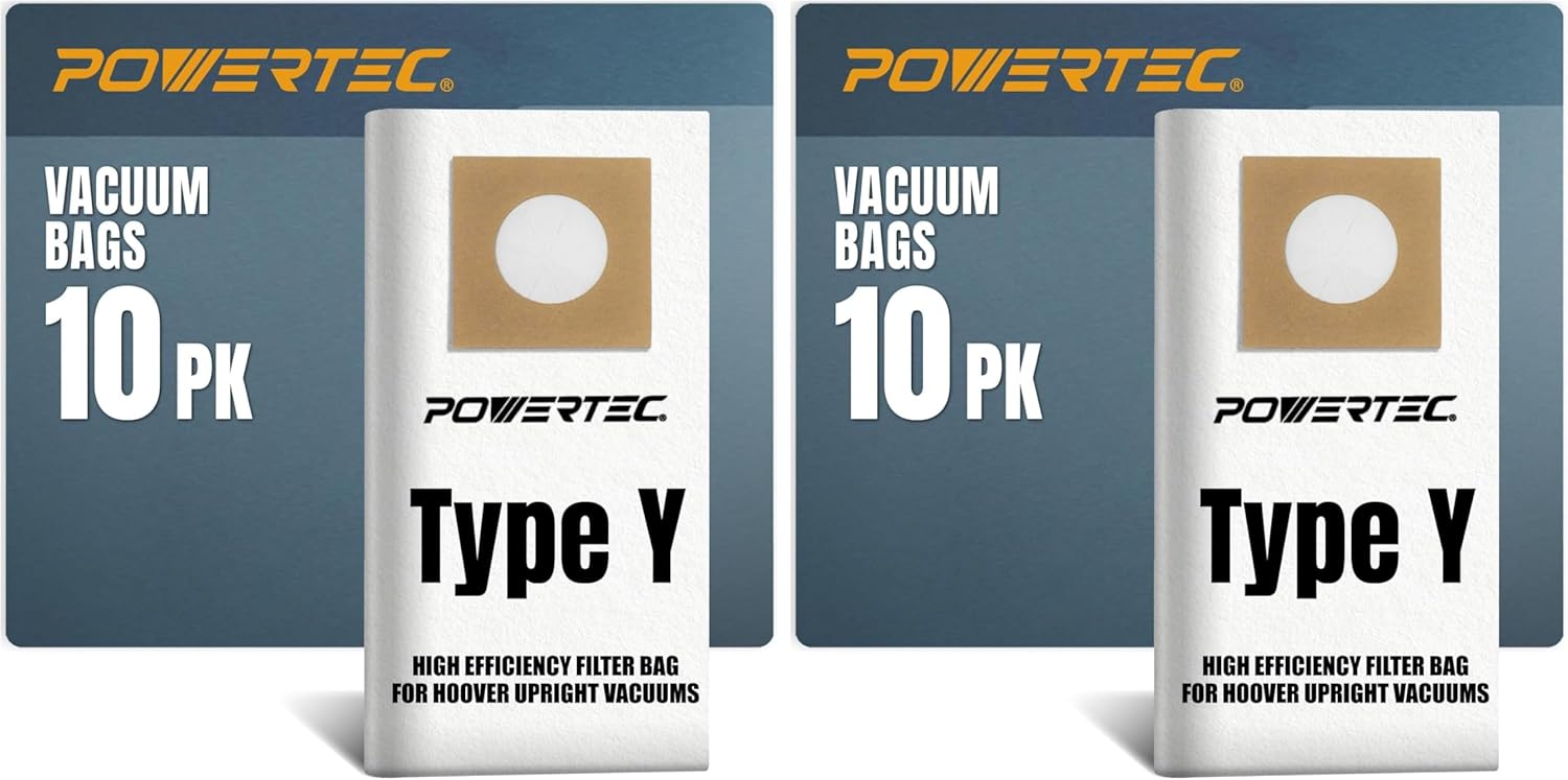 POWERTEC Vacuum Bags 10PK for Hoover Windtunnel Upright Cleaners Type Y, Type Z, 4010100Y, Replacement Filter Bags (75057) (Pack of 2)