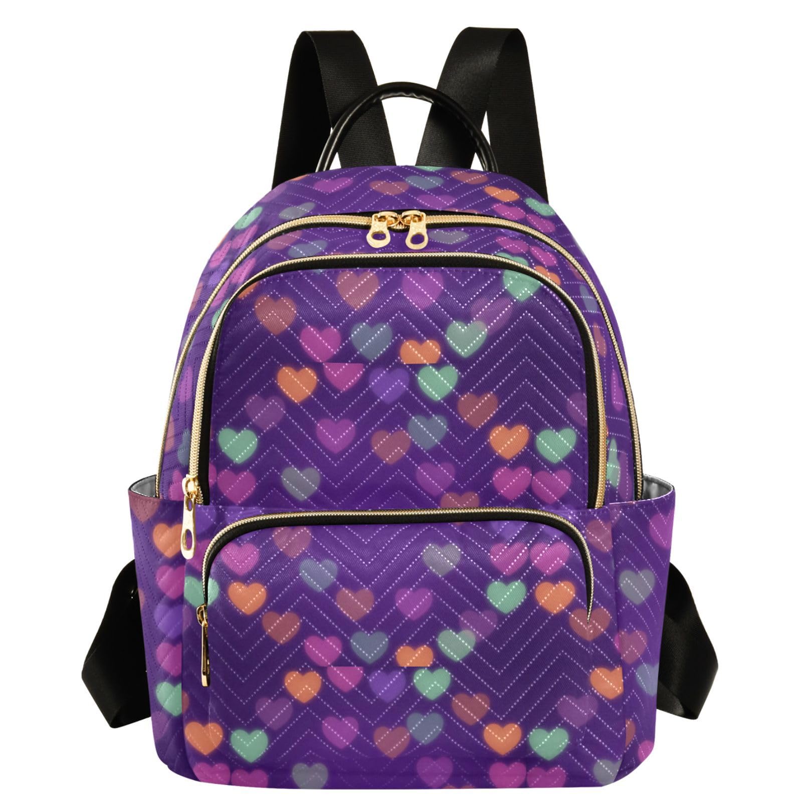 Mochila de corazones coloridos tamaño S en poliéster ligero casual para mujer 8