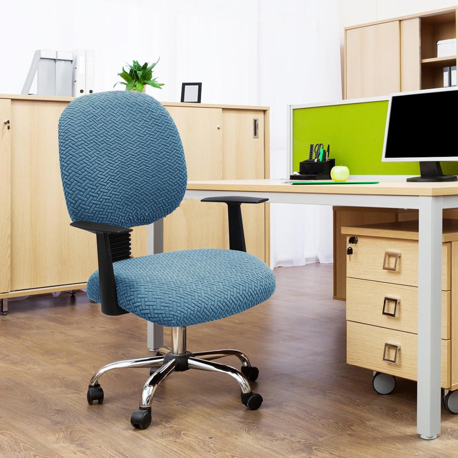 mifxin computer office chair cover stretch elastic slipcover 2 piece jacquard washable computer chair covers furniture protector for office home, no chair only covers (blue) b-jacquard blue