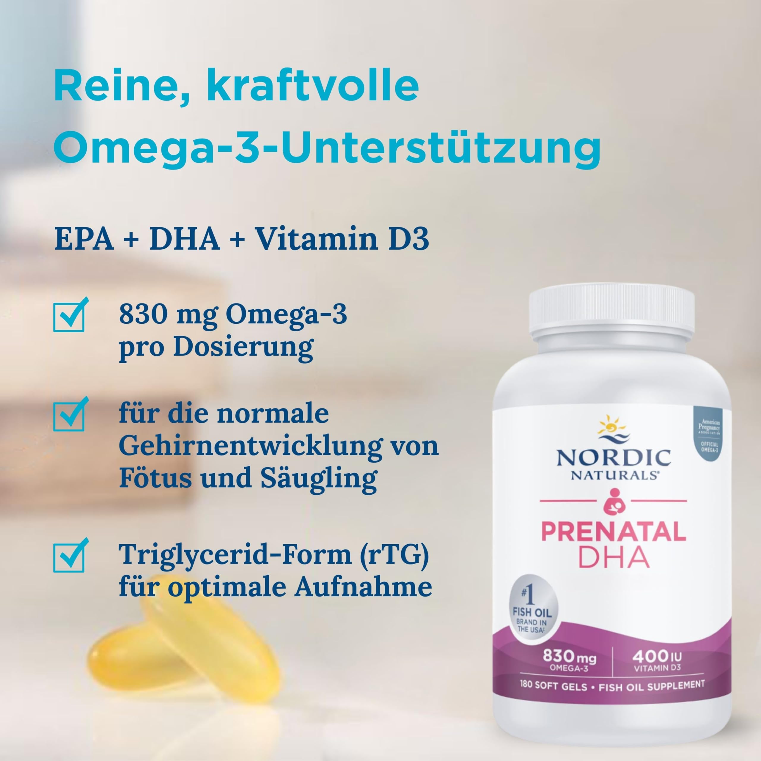 Nordic Naturals, Prenatal DHA, 180 glutenfreie Softgels, 830mg DHA je Dosis, Sojafrei, GMO frei, Geschmacksneutral