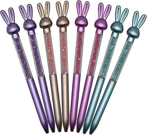 Miniatura 7 de Maydahui 24 bolígrafos retráctiles de conejo de colores de arena movediza de cristal lindo animal gema pluma tinta negra para niñas fiesta escolar
