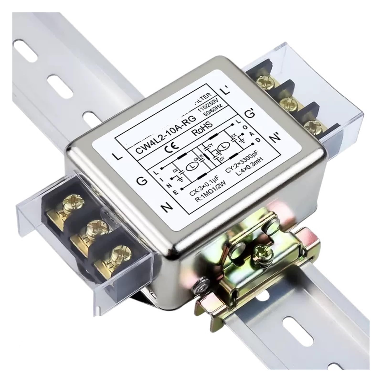 WBBAYDRFR CW4L2-SR single-phase two-stage AC power filter rail type 220V anti-interference 20A 30A 40A(CW4L2-10A-RG Small rail terminal)