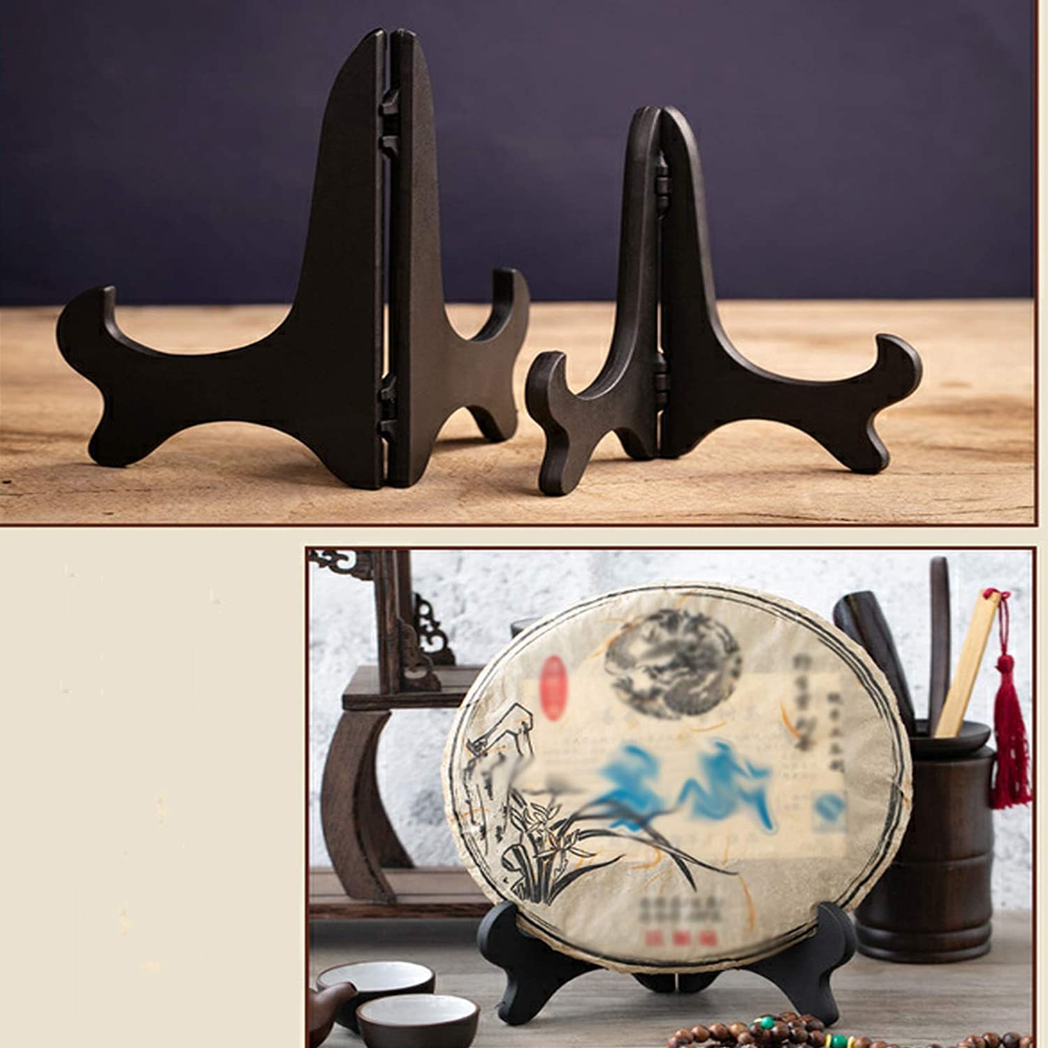 Ständer Halterung Display-Ständer, Tellerständer zur Präsentation, Tellerhalter aus Kunstharz, schwarzer, faltbarer Tellerständer for die Heimdekoration, Teekuchen, Bilderrahmen, Stein(4inch)