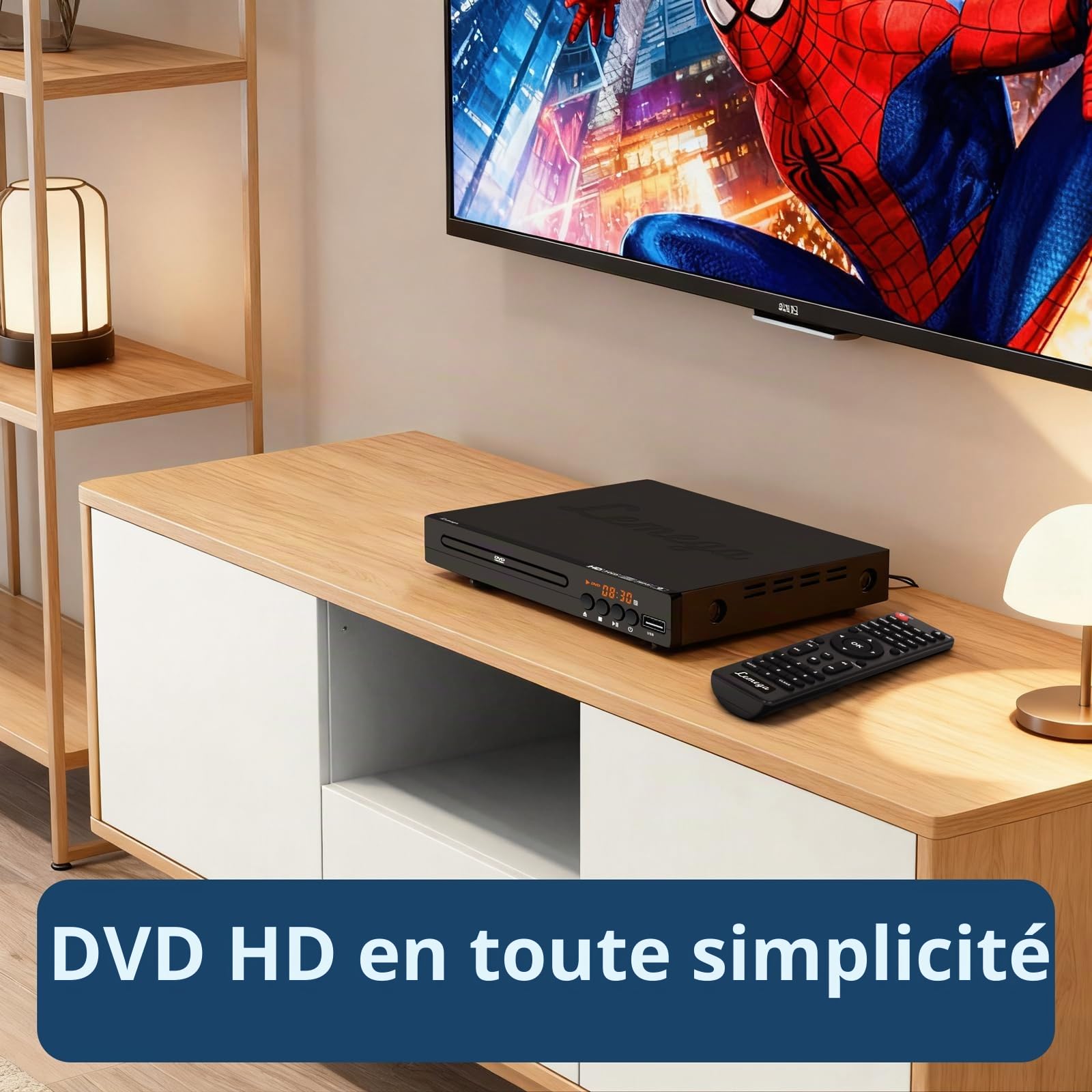 Lemega PlayHD Lecteur DVD – Lecteur vidéo multi-régions sans région avec sortie HDMI et mise à l'échelle 1080p, lecture USB/CD, ports RCA/AUX, design compact pour TV et Smart TV, câble HDMI inclus