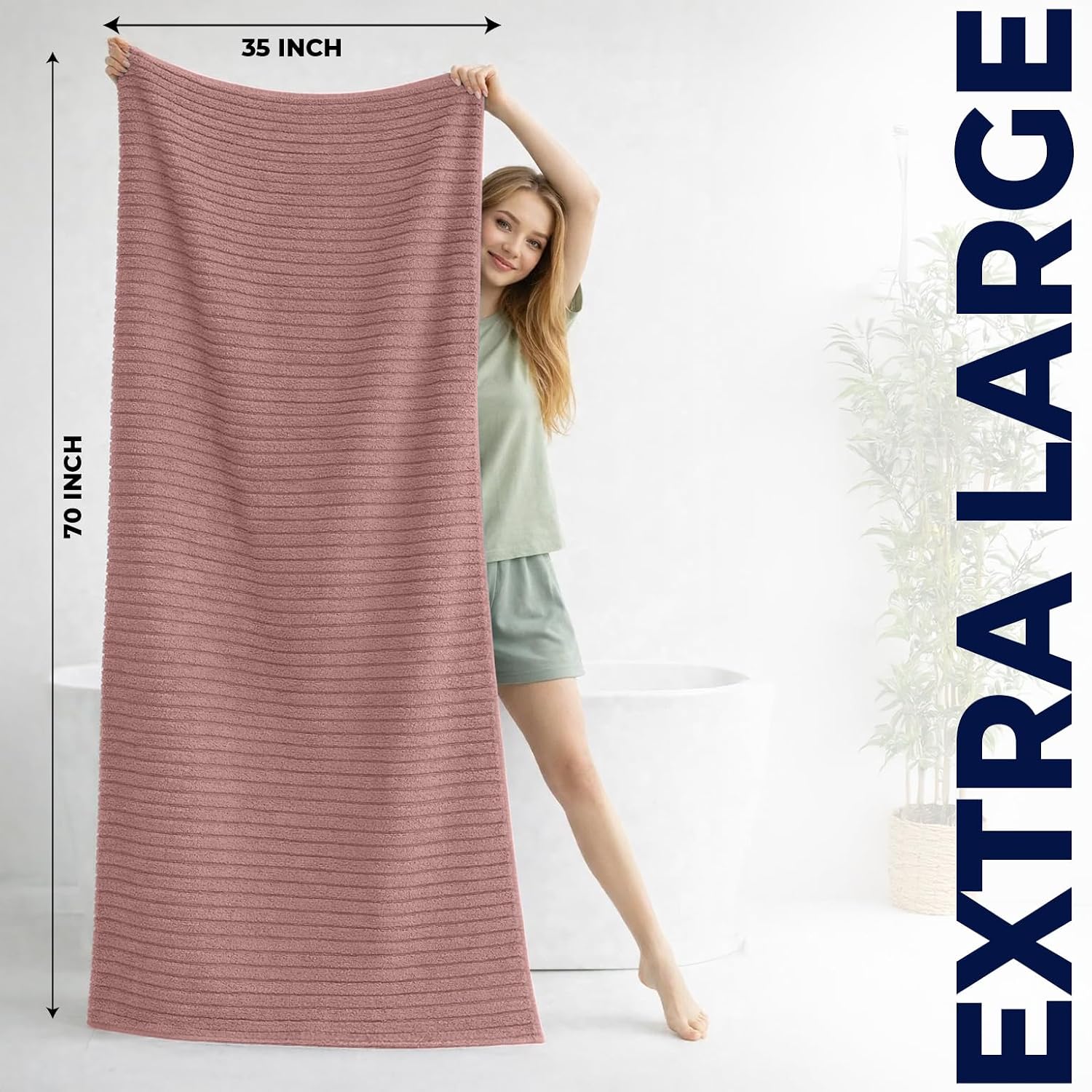 DAN RIVER Ribbed Extra Large Bath Sheets Pack of 2, 35 x 70 Inches, Dusty