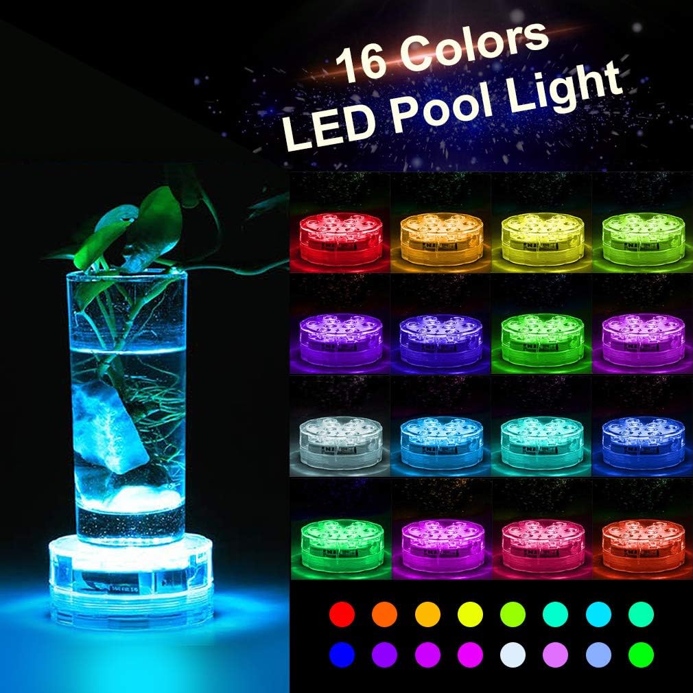 Submersible LED Lights, 4 Pack Waterproof Underwater Lights Remote Control & Color Changing Bathtub, Spa, Hot Tub, Bath Lights, Inground & Above Ground Pool Lighting Swimming Pool Lights Accessories