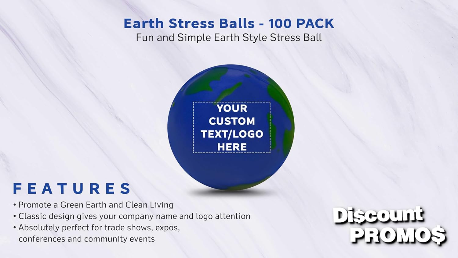DISCOUNT PROMOS Custom Earth Squeeze Balls Set of 100, Personalized Bulk Pack - Perfect for Promotional Giveaways - Blue