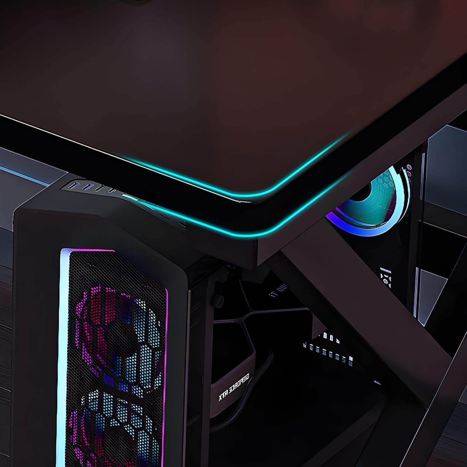 LITFAD Modern Black Computer Desk Simple Office Desk with Free Form Shape and Cable Management - Ideal for Home Office Setup - Without Chairs 71" L x 24" W x 29" H Black