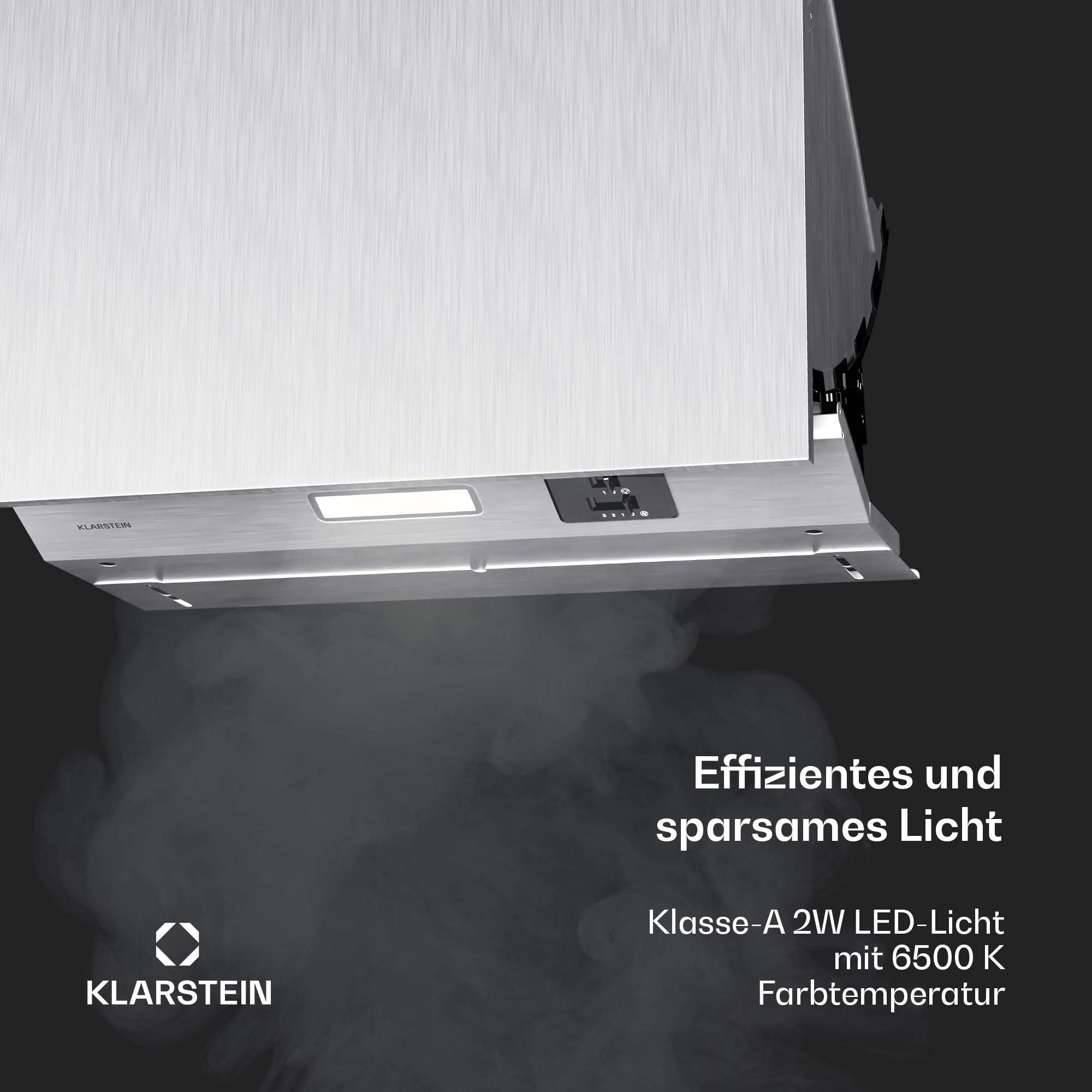 Klarstein Swift Square Unterbaudunstabzugshaube, 60 cm Dunstabzugshaube Unterbau, 380 m³/h Luftstrom, Energieeffizienz C, Doppelmotor, LED-Beleuchtung, Touch-Steuerung, Aktivkohlefilter