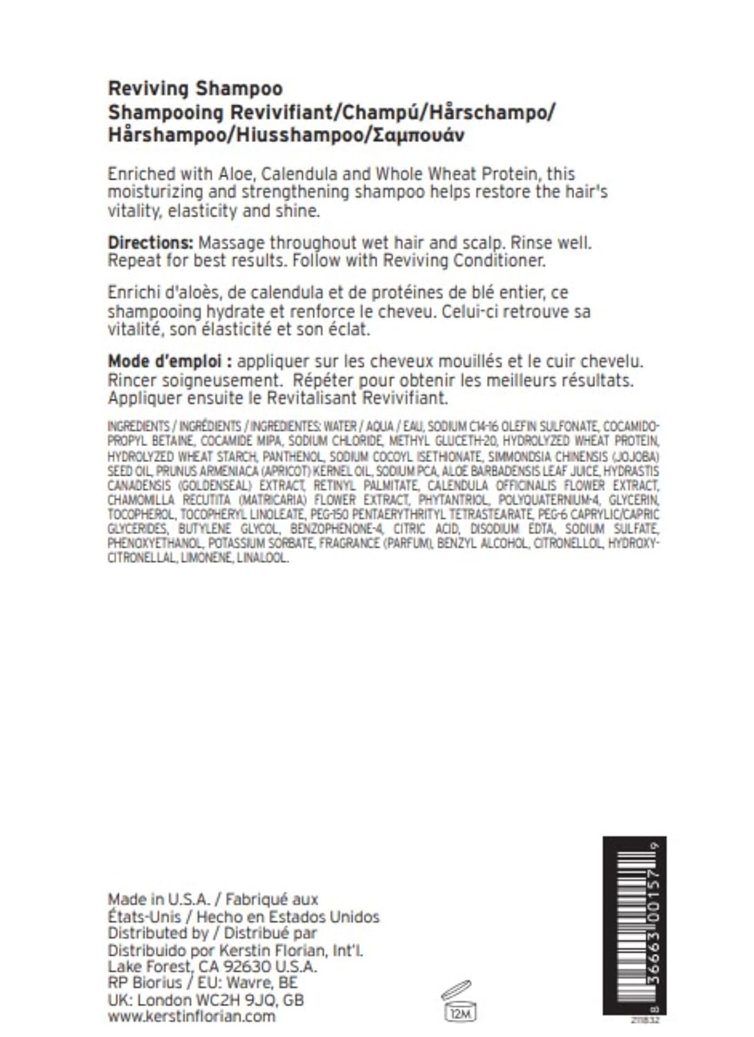 Kerstin Florian Reviving Shampoo | Moisturize & Boost Shine | Aloe and Wheat Protein Detangle & Hydrate Dull Hair | All Hair Types (13.5 fl oz)