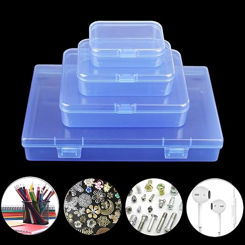 Miniatura 5 de Paquete de cajas de plástico azules rectangulares de tamaño mixto con tapas con bisagras