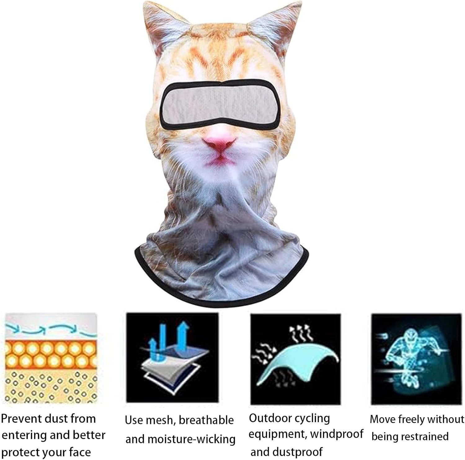Ski Mask, 3D Cat Ski Mask Balaclava Face Men Women, Cat Mask with Ears, Cute Full Face Shiesty Mask Animal Ski UV Sun Protection Face Mask for Outdoor Hiking Riding Ski Halloween Party Yellow - Image 3