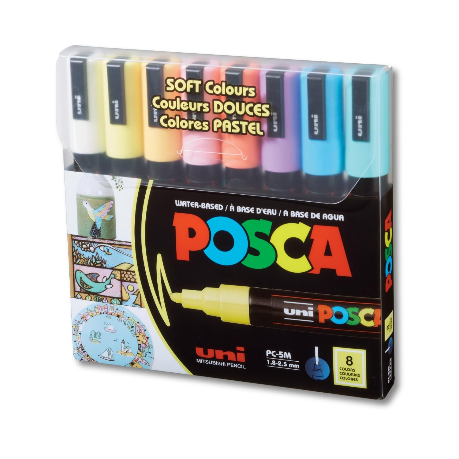 POSCA 5M 1.8-2.5 mm Bullet Shaped Pastel Color Paint Marker Pen (Set of 8, Multicolor)