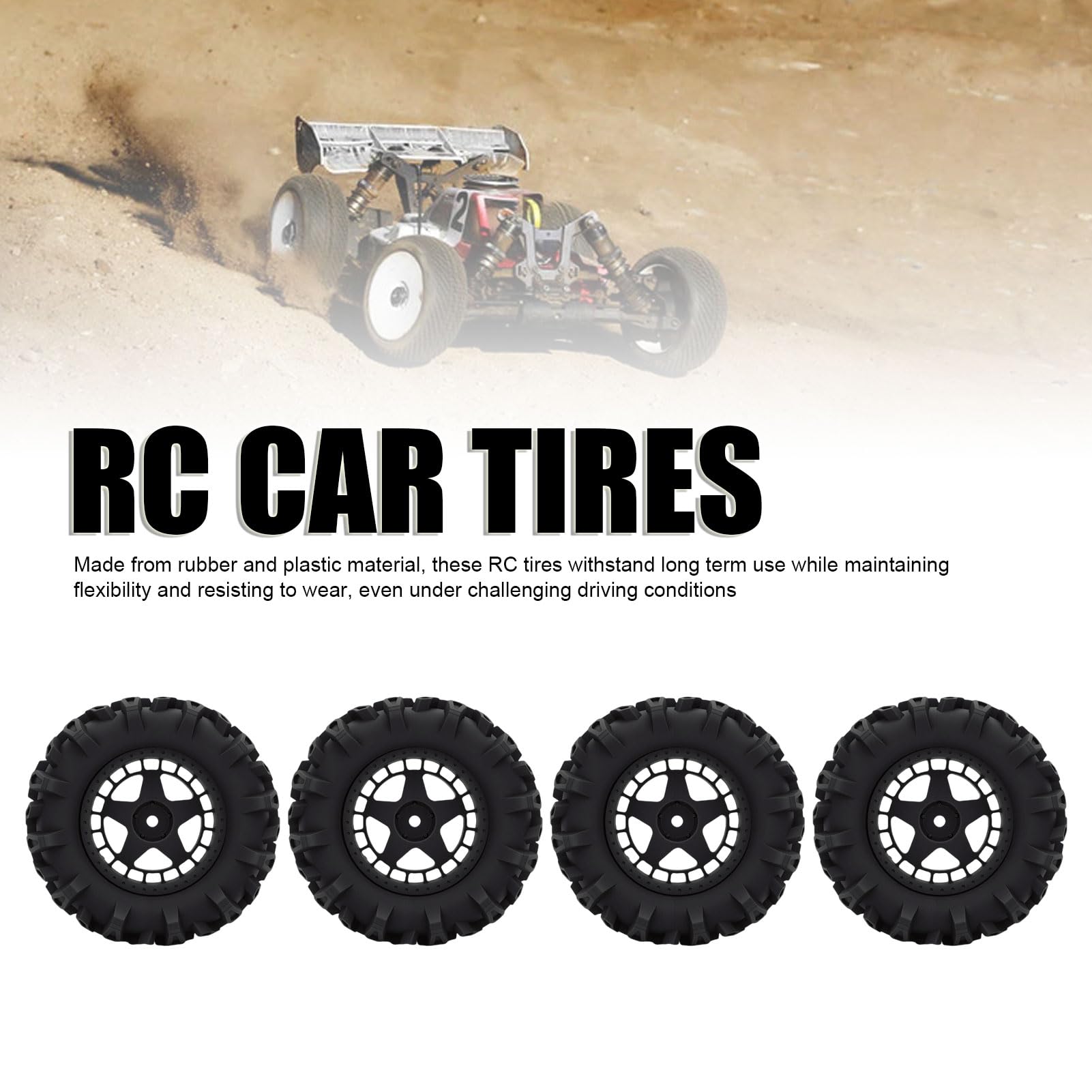 banapoy Set di 4 Pneumatici per Ruote RC, Ruote e Pneumatici per Auto Cingolate Fuoristrada RC, Diametro 90 Mm, per Camion Buggy Scala 1/14 1/16, per HSP 94186, 16208, 16209, 16210