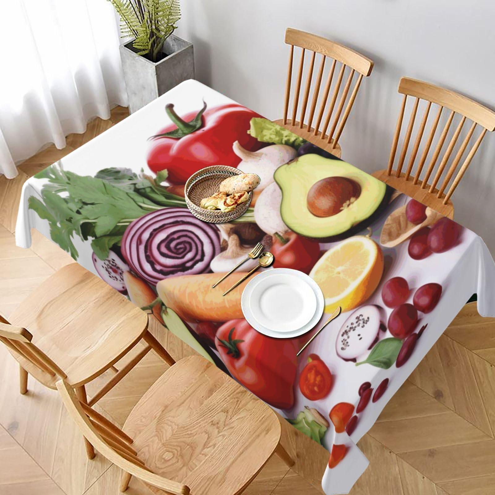 MXDLKSWPOH Table Cloths for Rectangle Tables 152x228 cm Waterproof Farmhouse Table Cloth Healthy Food Tablecloths Washable Wrinkle Free Table Cover for Dining Table Weddings Party