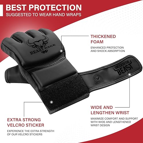 Miniatura 3 de BEAST RAGE Guantes de artes marciales para hombres y mujeres, guantes de artes marciales para combate, palma ventilada, cuero vegano, lucha en