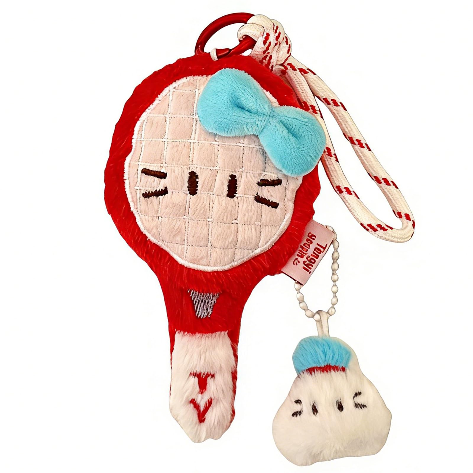 Wangqiuqiu Women's Red Plush Keychain With Badminton Shuttlecocks And Rackets,Braided Rope Keychain,Cute And Soft Keychain,Backpack Accessories For Handbag,Purse,Backpack For Girls (Red)