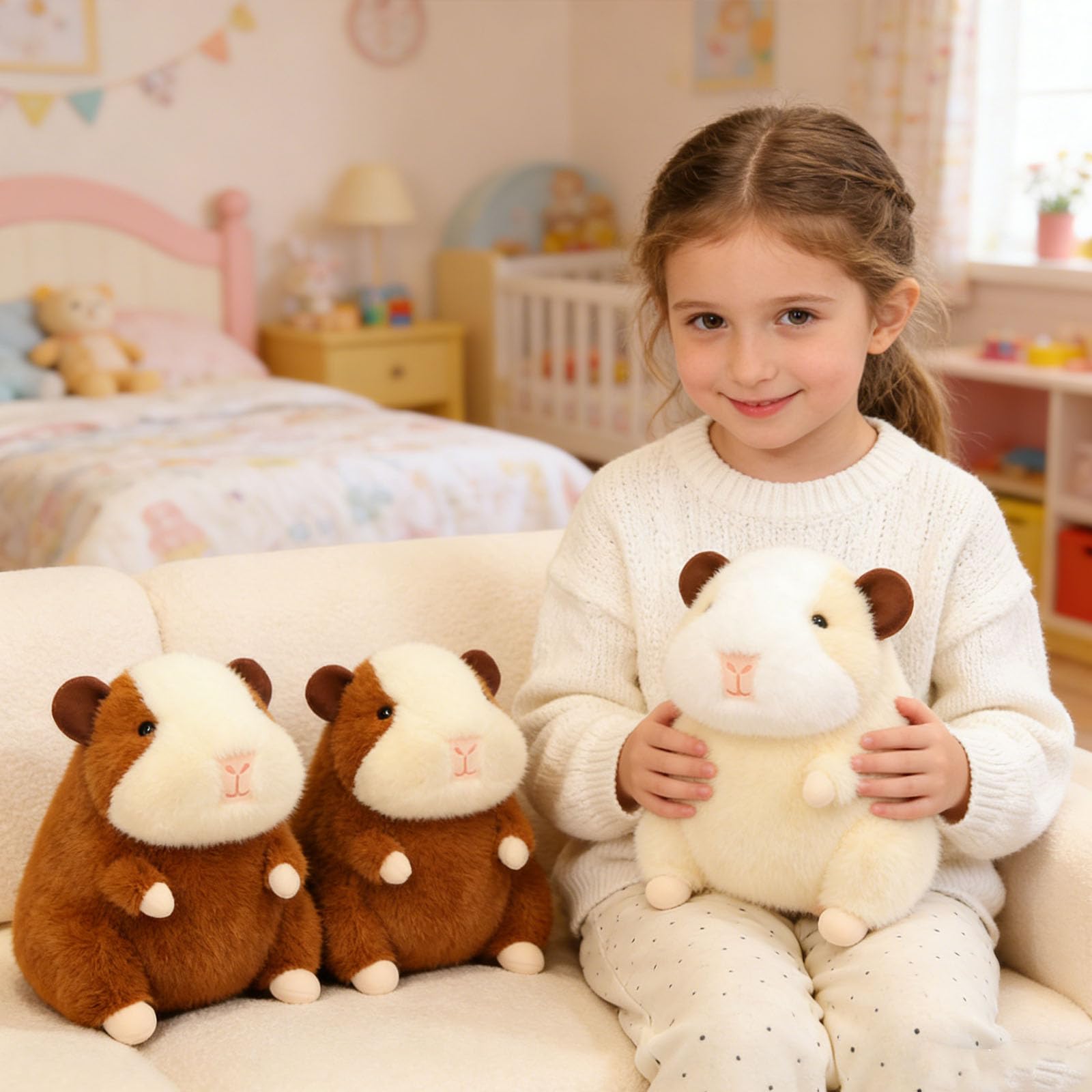 Plüschtier, Niedliches Meerschweinchen-Plüschtier, weiches molliges Hamster-Stofftier, Kuscheltier for Mädchen und Jungen(Beige,26cm)