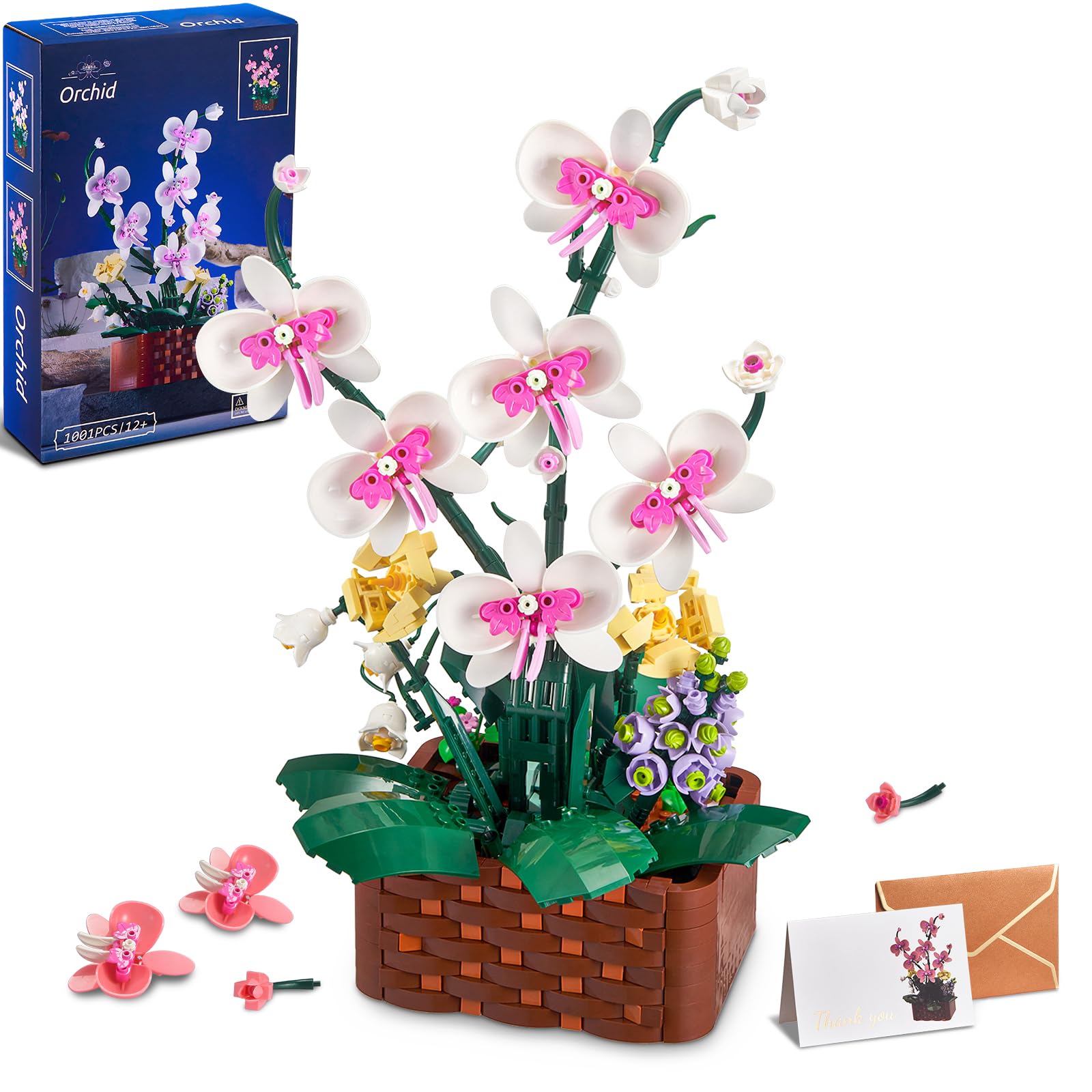 AoHuFlowers Orchid Building Set, Build an Orchid Bonsai Botanical Collection Display Model Plant Decor for The Home or Office, Ideas Gifts for Adults Kids Ages 12+(1001 Pieces)