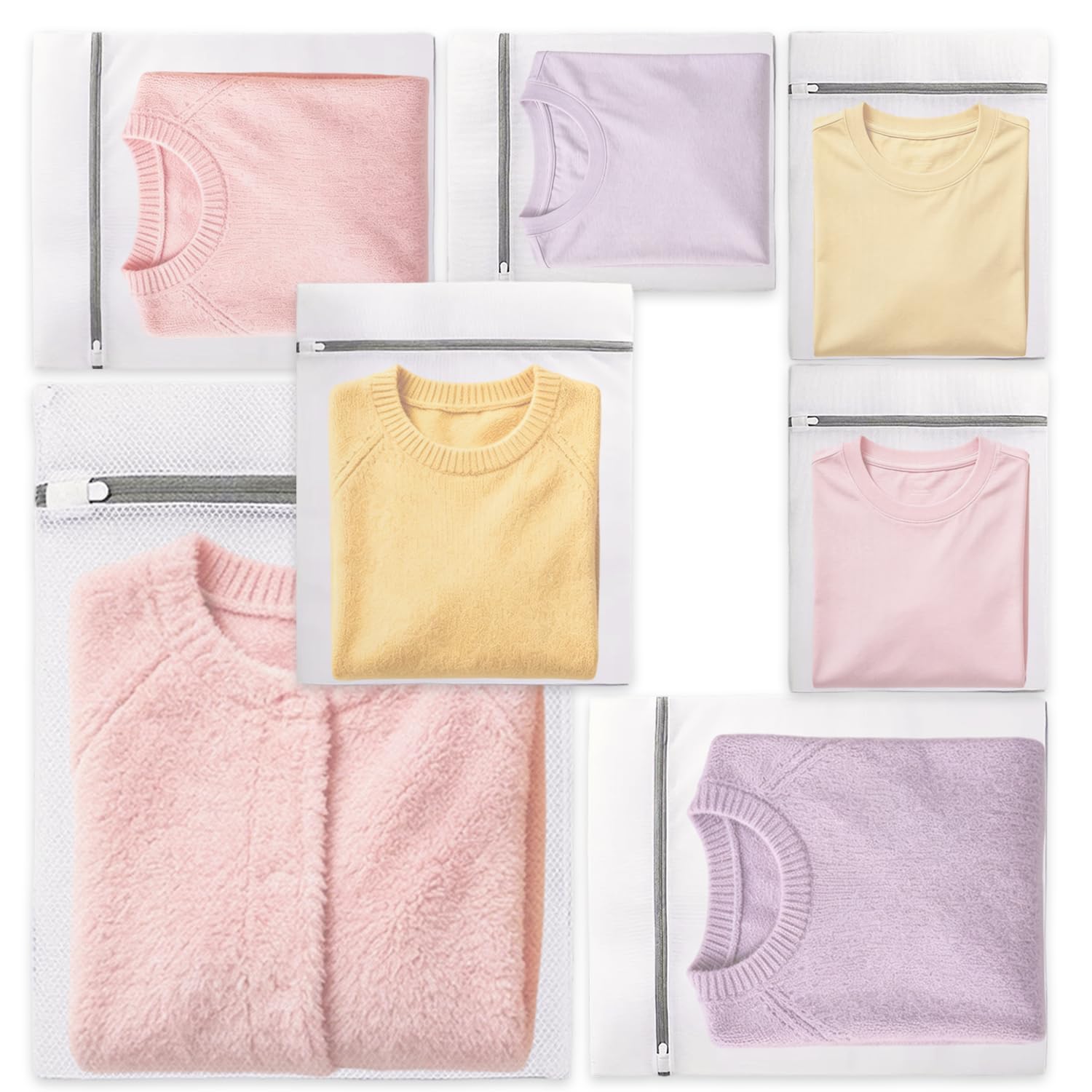 Rearjia 7pcs Mesh Laundry Bags, Reusable Laundry Bags for Washing Machine with Zips, Durable Fine Mesh Washing Machine Bag for Delicates, Lingerie, Baby Clothes, Beddings, Travel Organizer