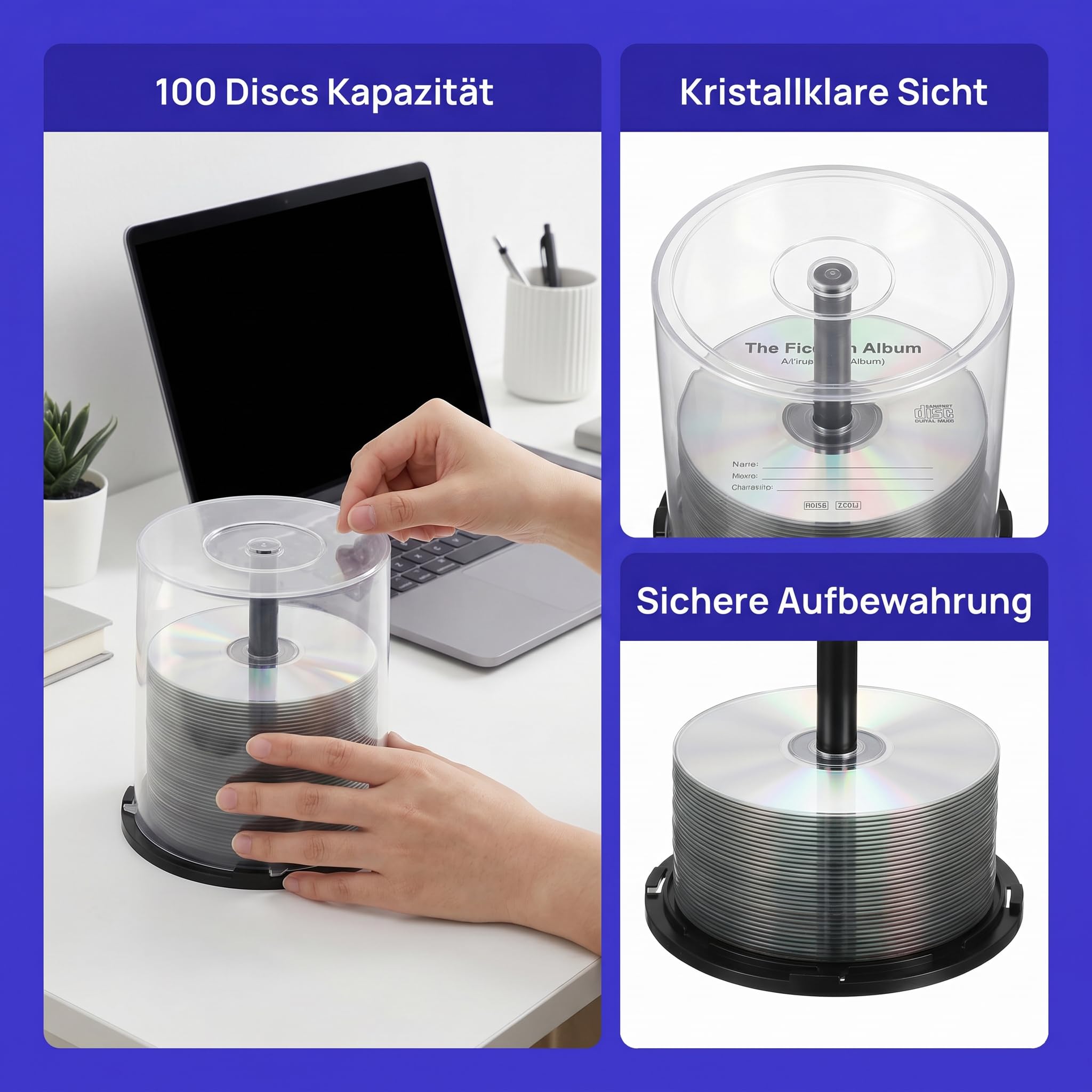 Cabilock 4 scatole per torte Cd/Dvd, in plastica, porta CD vuoto, 100 dc