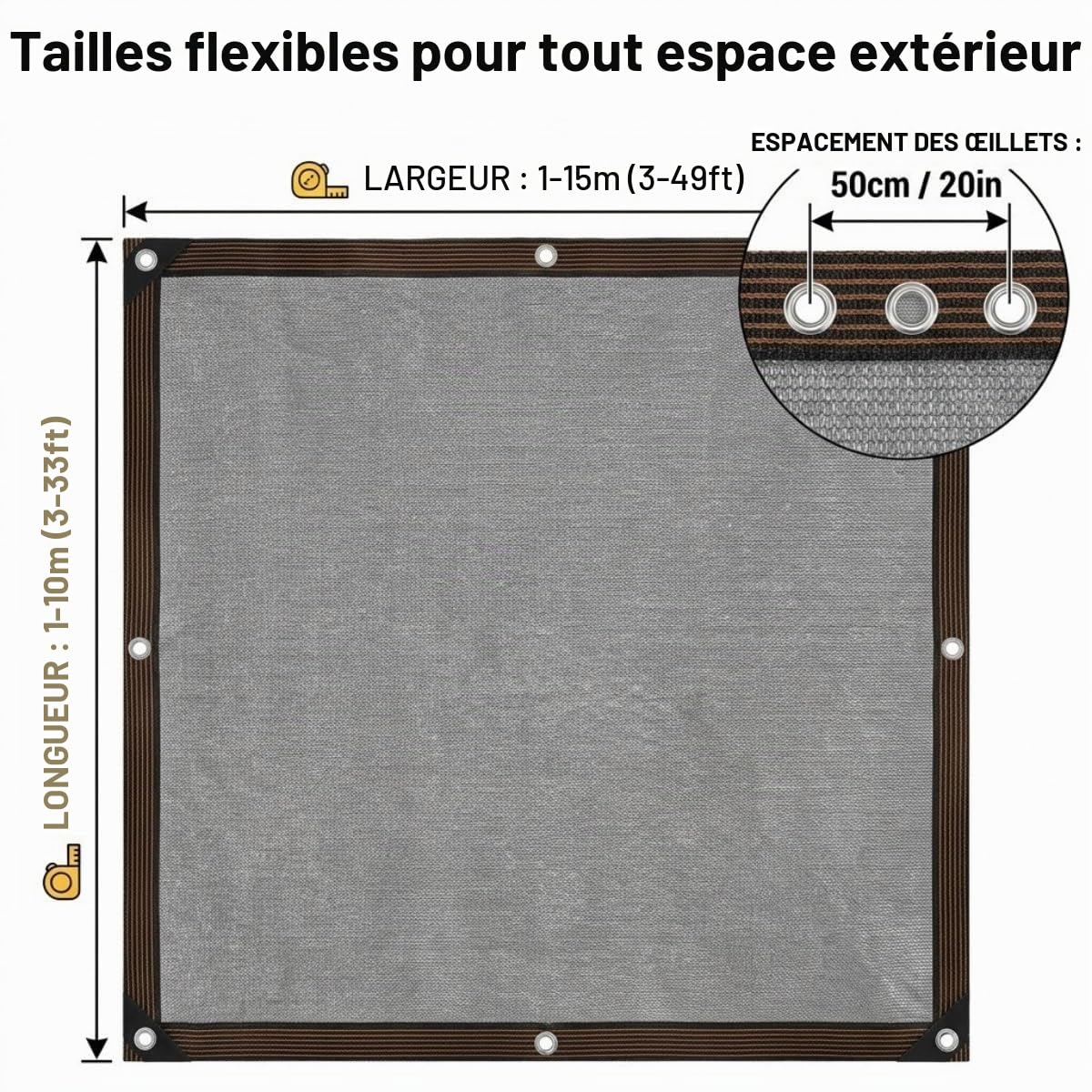 Voile Filet Toile D’ombrage 90% Anti UV, De Protection Solaire avec Œillets, for Pergola, Jardin, Serre, Respirante(Gris,3.5x3.5m)