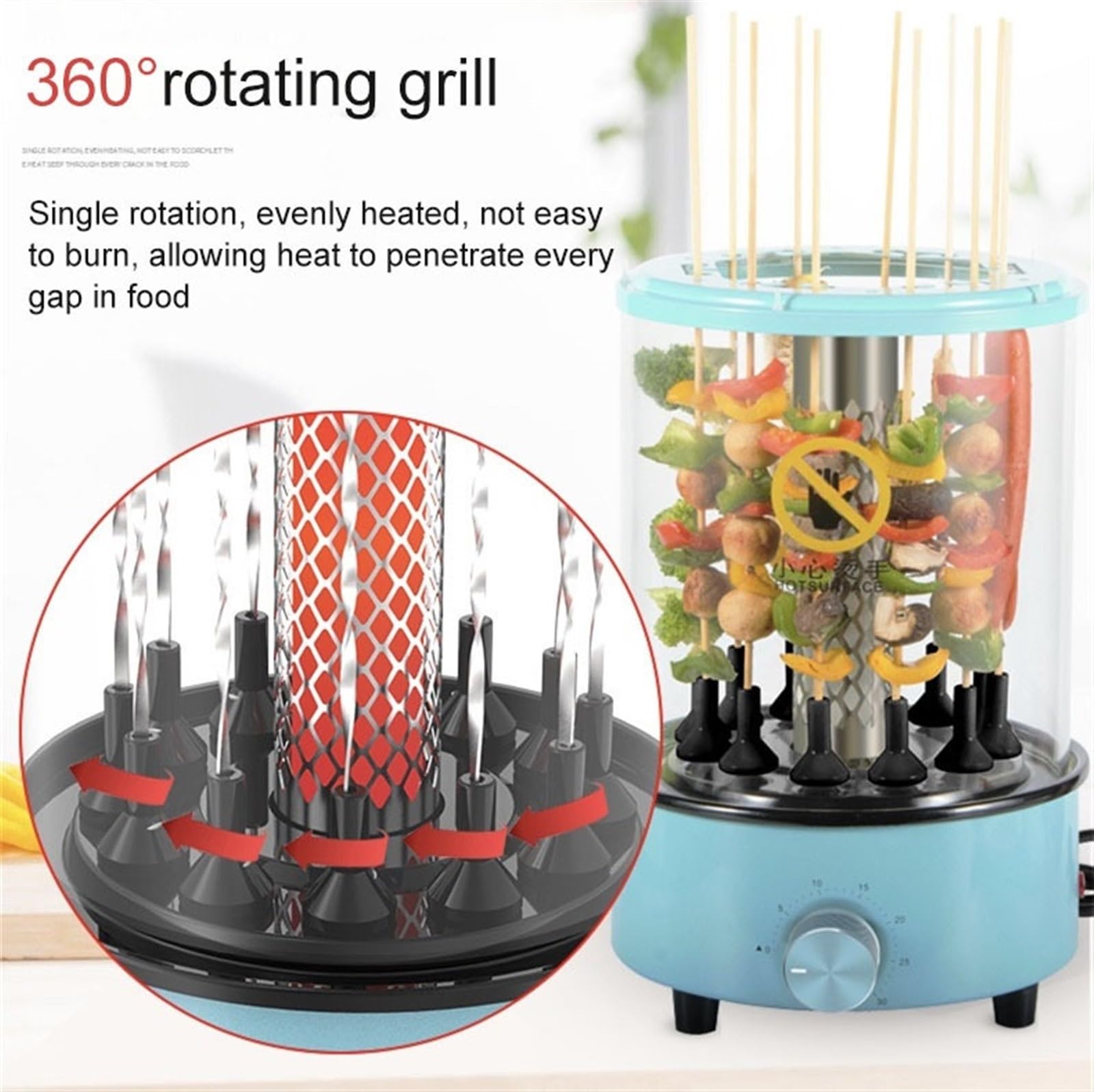 Frytkownice, Piekarnik elektryczny automatyczny obrotowy szpikulec bezdymny grill Grill Cup BBQ Kebab maszyna rożna pieczeń domowa kuchenka grzewcza(Blauw)
