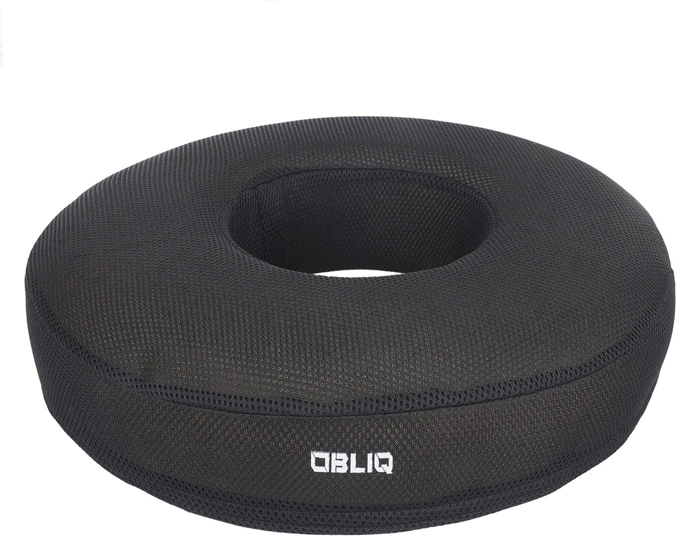 OBLIQ Premium Donut Orthopedic High Density Seat Cushion Relieves Piles, Lower Back Pain, Coccyx, Sciatica used in Office Chairs, Car Seat (Black, Foam, pack of 1)
