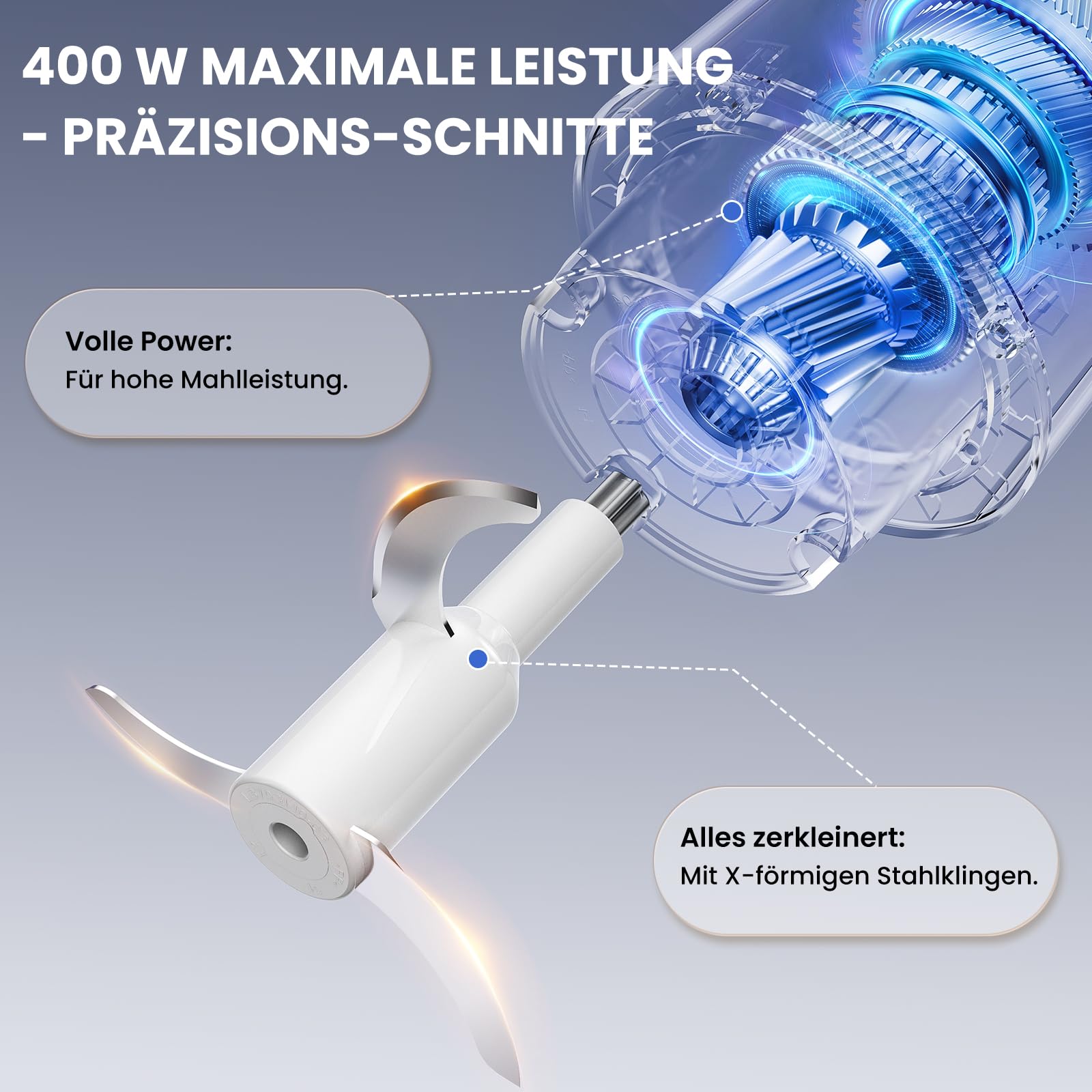 LINKChef Zerkleinerer Elektrisch 1,5L Glasbehälter, 2 Stufen, 3 Edelstahlklingen – Universalzerkleinerer für Fleisch, Gemüse, Nüsse & Babynahrung