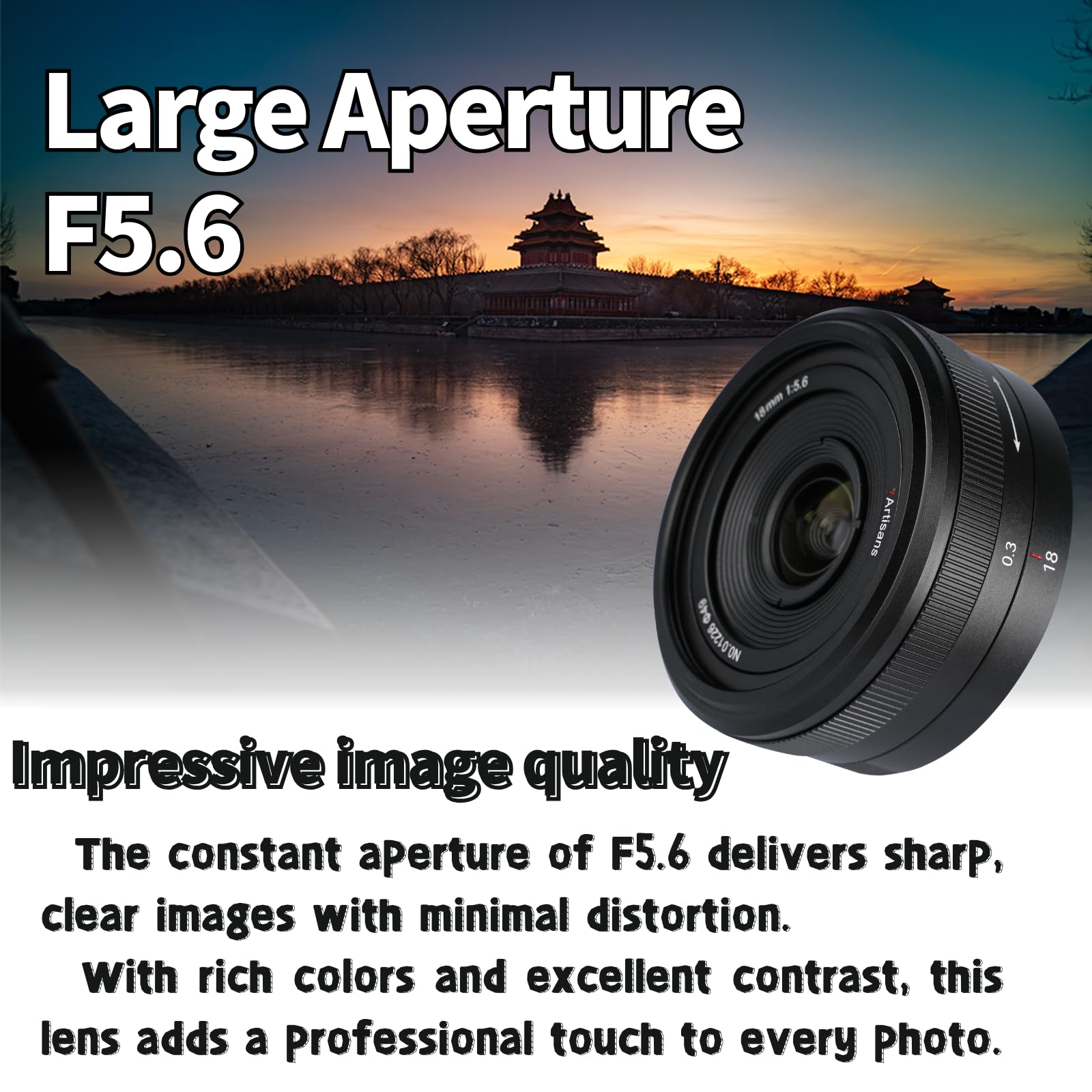 7Artisans Obiettivo F5.6 E da 18 mm, ultra fine, full frame, messa a fuoco manuale, ampia apertura, obiettivo a distanza focale fissa, compatibile con filtri da 49 mm, Sony A7III, A9, NEX 3, 7, A6100,