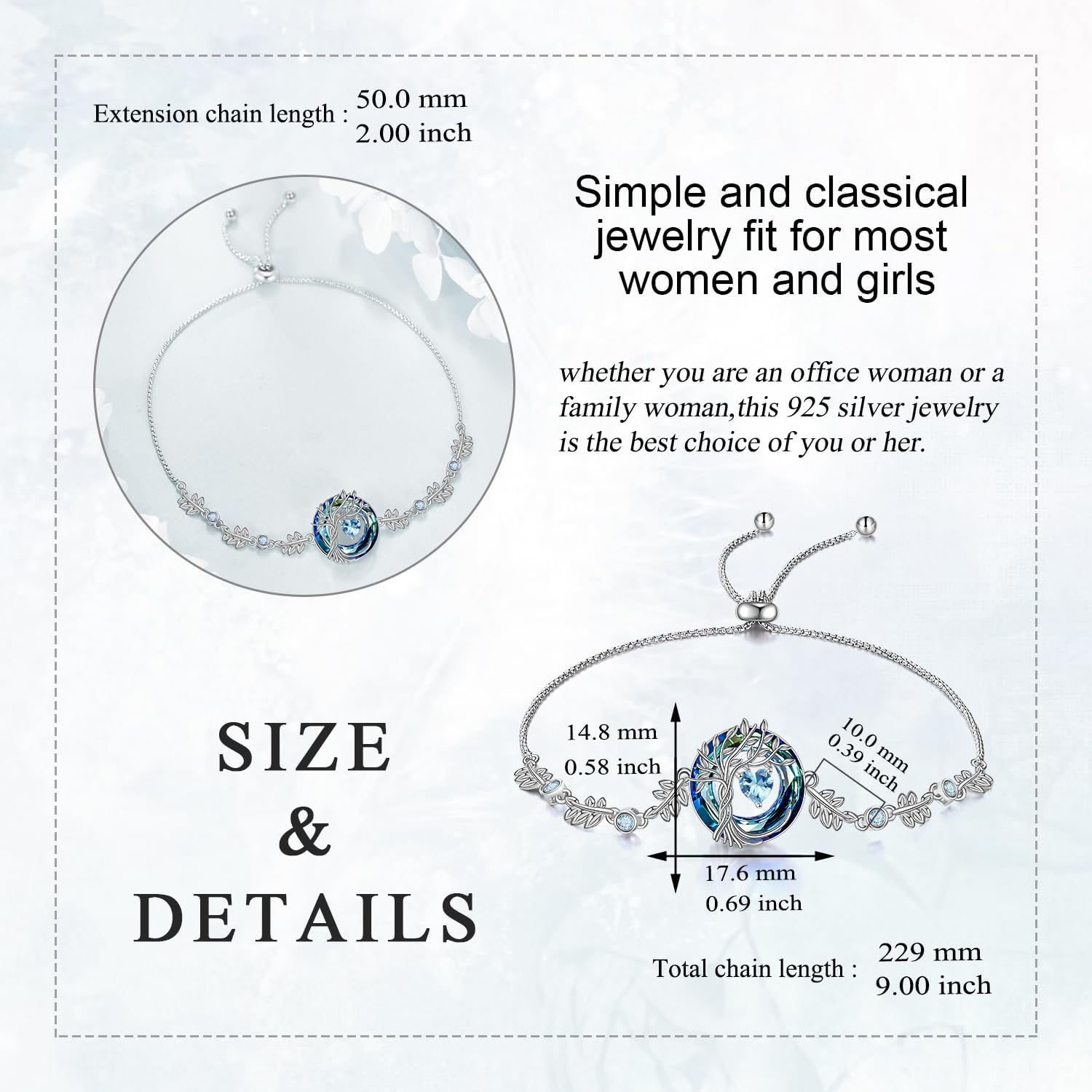 POPLYKE Tree of life Bracelet for Women Sterling Silver Tree Jewelry Birthstone Charm Bracelet Gemstone Anniversary Birthday Gifts for Wife Mom