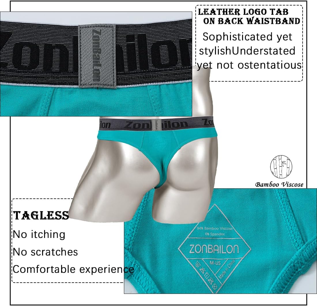 JINSHI Men's Bamboo Viscose Thong Sexy T-back Mens Underwear Low Rise Stretch Tagless Underwear Multi M L XL XXL - Image 4