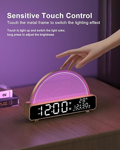 Miniatura 6 de Reloj despertador con simulación de amanecer, luz para despertar con sonido de ruido blanco, control táctil, lámparas de mesita, lámpara con luz