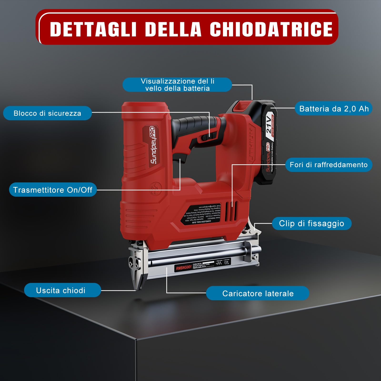 Sparachiodi a Batteria 21V - 2-in-1 Chiodatrice a Batteria con 2 x 2.0Ah Batterie, 180 Chiodi/Min, Graffettatrice con 600 Chiodi 18GA e 2.000 Chiodi a U per Tappezzeria, Falegnameria