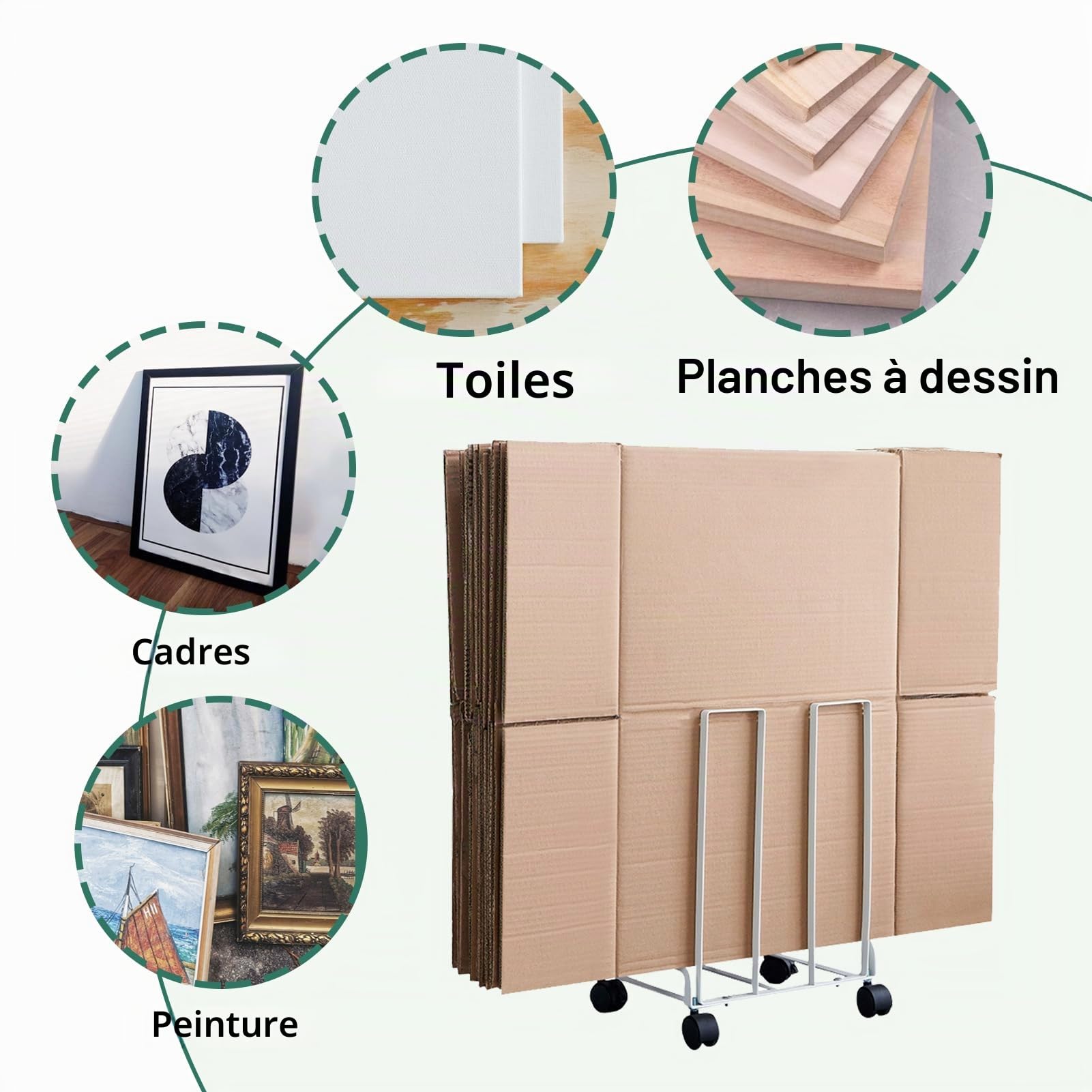 Organisateur De Carton avec des Roues, Portable Unité de Support de Cartons pour la Maison, Supermarché, Commercial (Blanc)