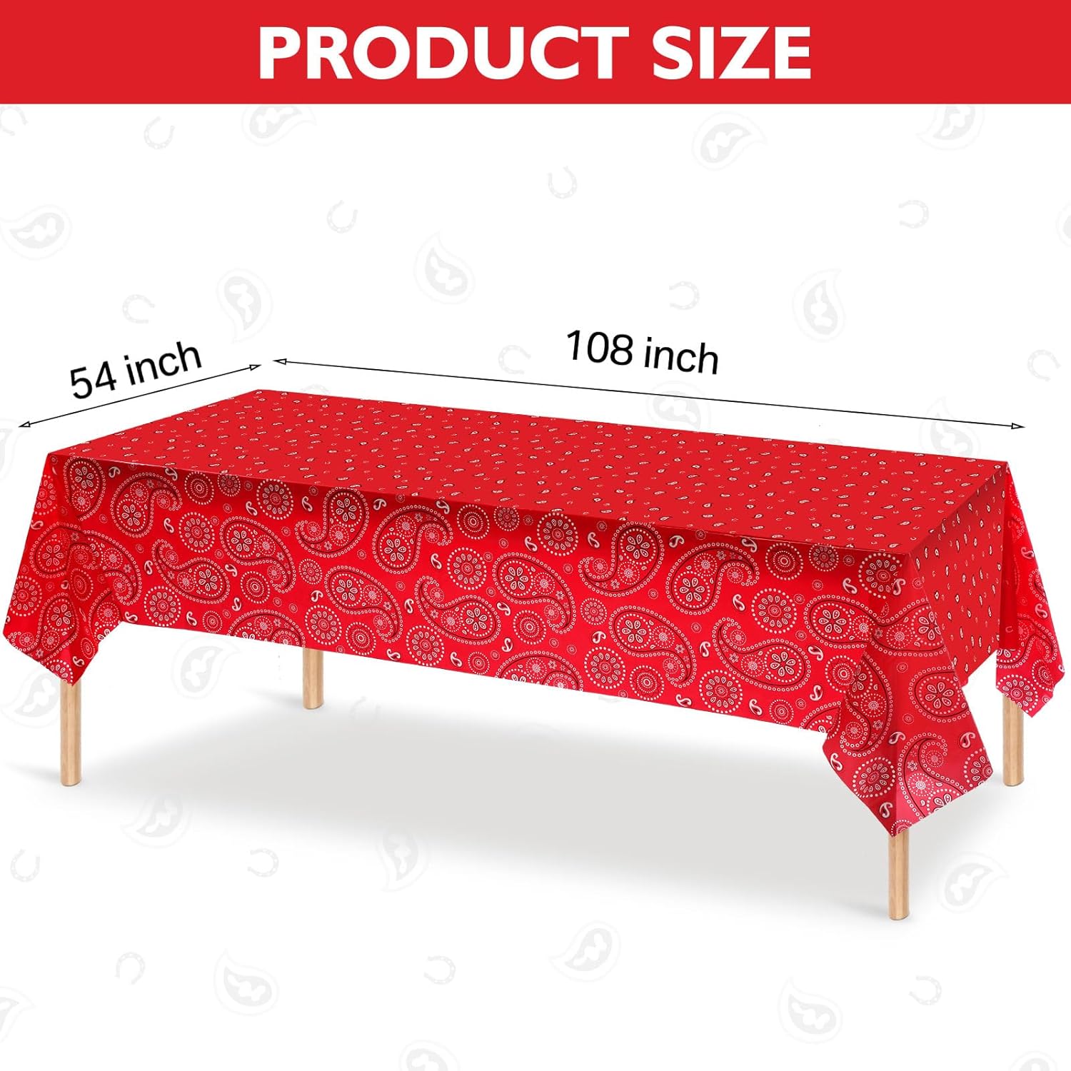 Tatuo Western Party Tablecloth Paisley Table Cover Bandana Plastic Table Cloth Rectangle Floral Tablecloth for Western Cowboy Themed Party Decorations, 108 X 54 Inches(Red,12 Pack)