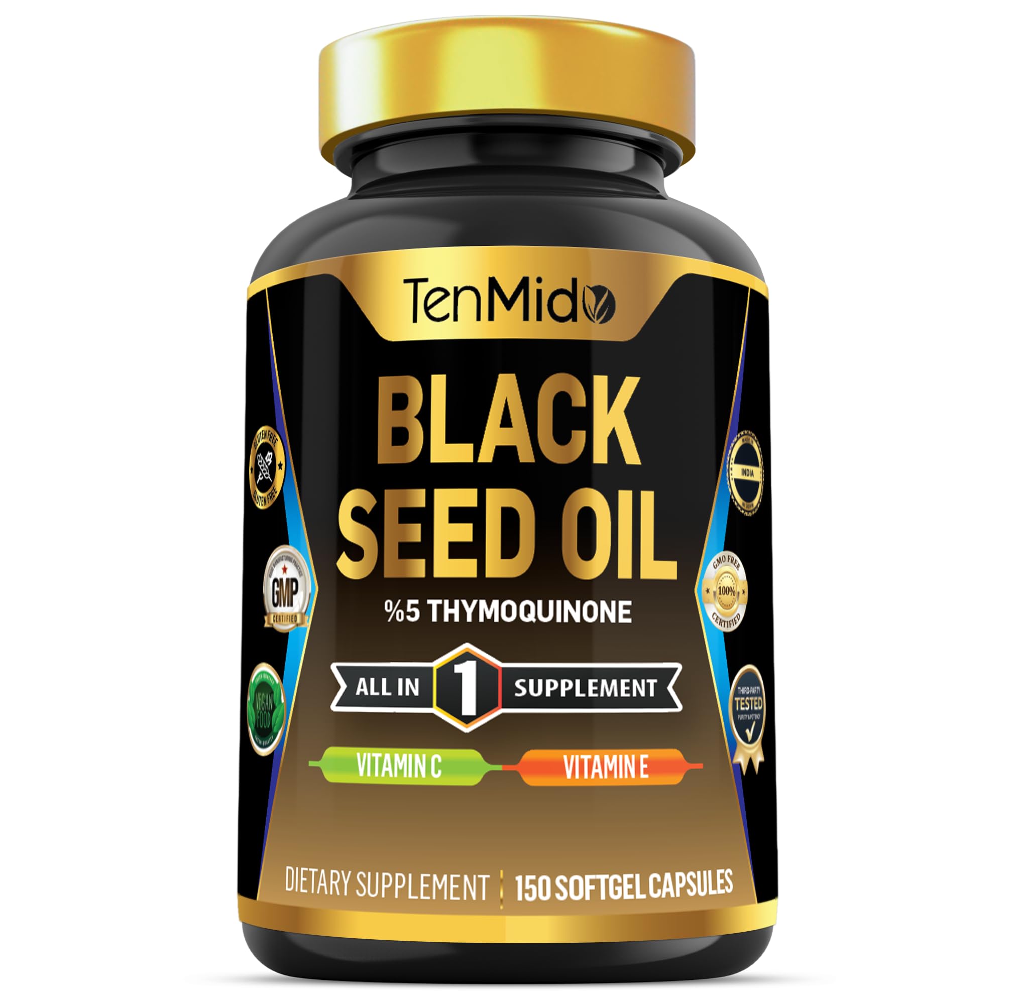 Black Seed Oil Capsules Supplement - 4in1 Formula - Combine with Vitamin C, Vitamin E - Digestive Health, Immune Support - Rich in Nutrient - 150 Softgel Capsules