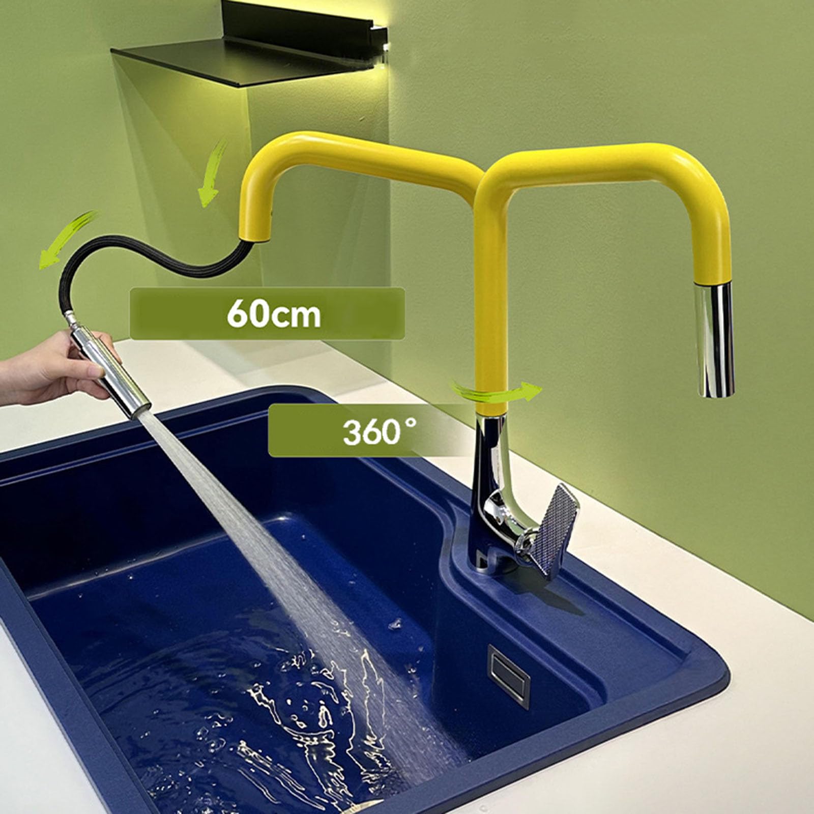 Grifo Cocina Caño Alto Extraible 2 Modos Grifo Fregadero Extensible Monomando,amarillo