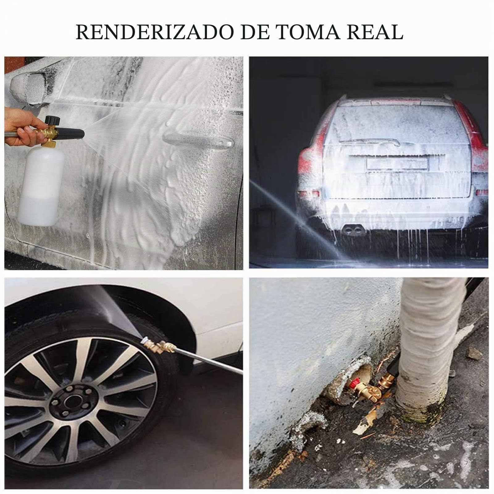 Stone Banks - Limpiador de alta presión con 5 boquillas de pulverización, 1 l, cierre rápido ajustable de 1/4", botella de pistola de espuma, dispensador de jabón para lavado de coches
