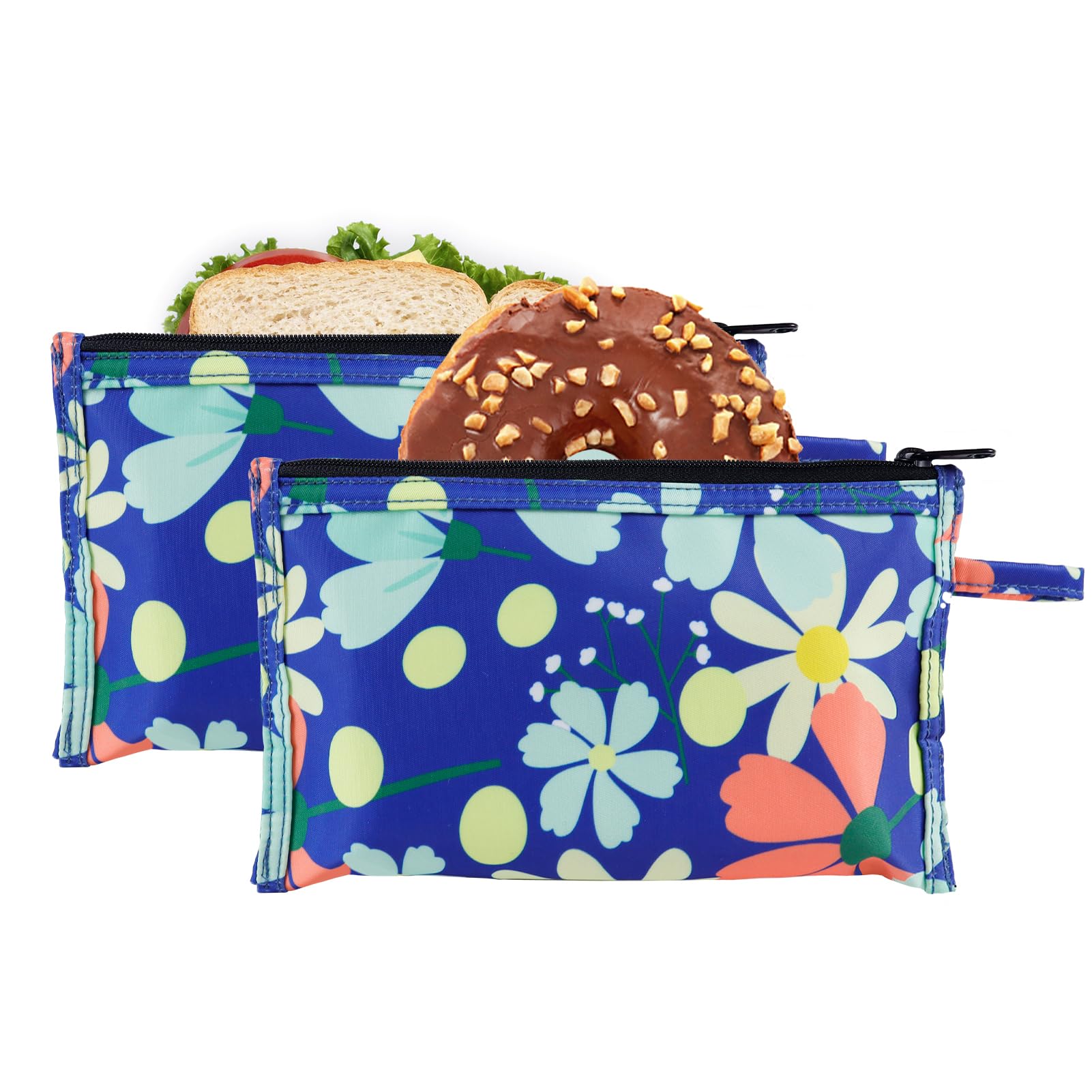 Moyad Reusable Snack Bag for Adults, Sweet Bags Mini 2 Pack Food Storage Zipper Pouch Snacks Packing Bag, Dishwasher Safe, BPA Free, Small Snacks Bags for Work Travel Office (Blue Flower, S) โ image 1