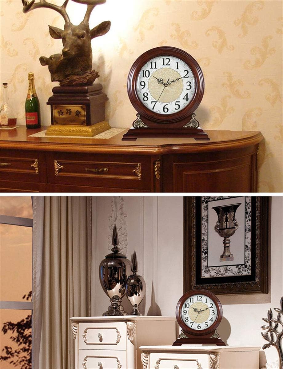 Mantel Clock, Silent Wood Table Clock with Chimes On The Hour Chiming, Battery Operated, 8.7" Large Dial Shelf Decorative Mantle Clock