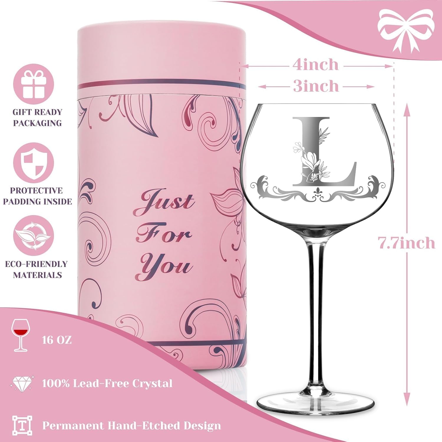 Personalized Birthday Gifts for Women - Customized Initial A-Z Wine Glasses, Unique Monogram Wine Gifts for Her, Mom, Wife, Sister, Daughter, Friend (Letter L) - Image 9