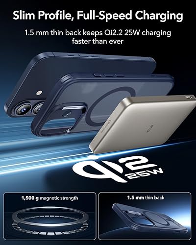 Vista 794 de ESR Funda para iPhone 15 Pro Max, compatible con MagSafe, de grado militar, negro transparente