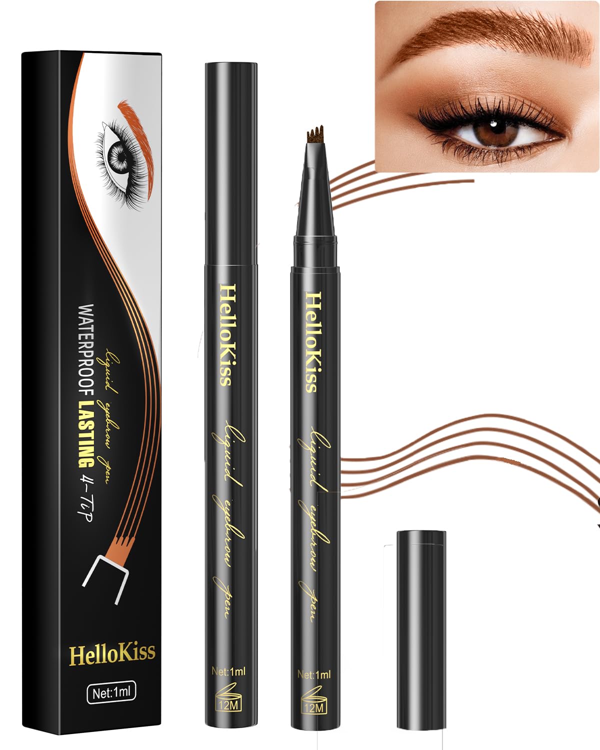 Waterproof Tattoo Eyebrow Pen, Lápiz de cejas Microblading Lápiz de cejas de gel de tinta para maquillaje de cejas con cuatro puntas, 24 horas de larga duración (marrón claro)