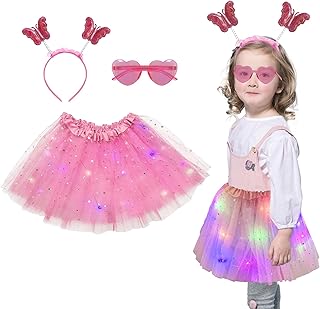 MUYANN Girl Tutu Skirts,Light Up Princess Dance Outfits for Toddler Girls 2-8 Years, LED Tutu Skirt Pink